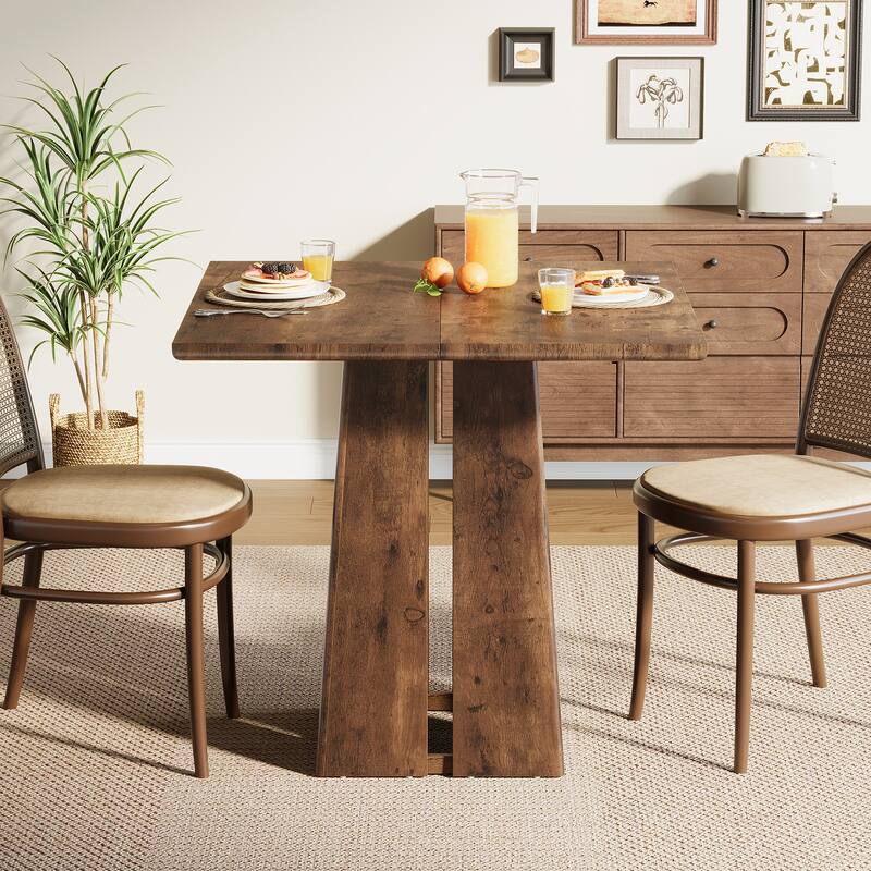 31.5'' Rustic Wooden Square Dining Table with Pedestal Base - Coffee