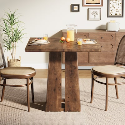 31.5'' Rustic Wooden Square Dining Table with Pedestal Base