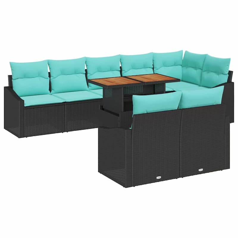 vidaXL 9 Garden Sofa Set with Cushions Black/Grey Poly Rattan - 113.6 x 48.6 x 27.2