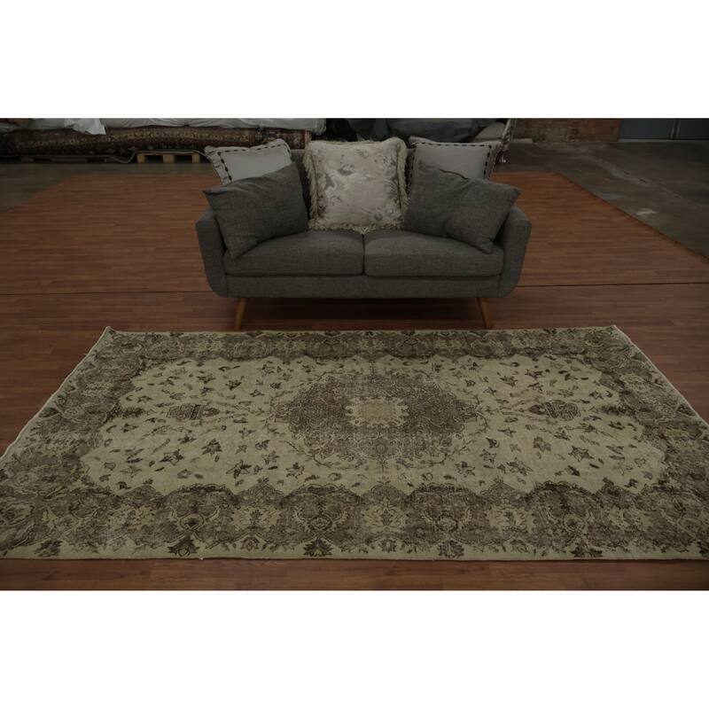 Hand Knotted Oriental 100% Wool Carpet Transitional Floral Beige & Ivories Anatolian Area Rug - 9' 0'' X 5' 3''