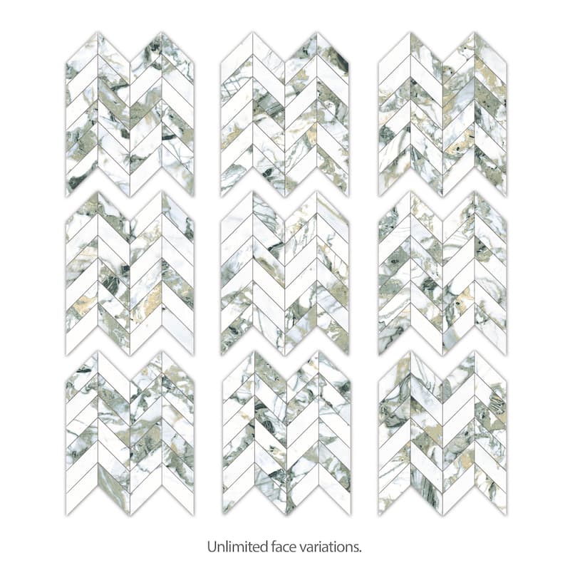 Merola Tile Touche Chevron Jade 11-3/4" x 12-1/4" Porcelain Mosaic Floor and Wall Tile - (1 Tile)
