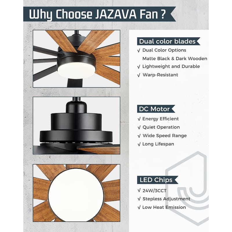 72 Inch 24W Led Ceiling Fans with Lights, 9-Blades, Remote Control and App and Alexa Google Voice Control