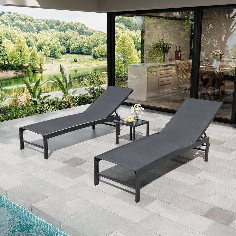 Outdoor Patio Adjustable Chaise Lounge Chairs with Side Table Set