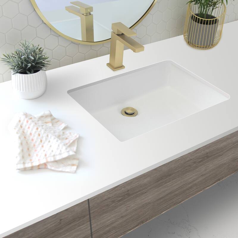 STYLISH 20 3/8 inch Rectangular Undermount Porcelain Bathroom Sink with two Overflow Finishes included