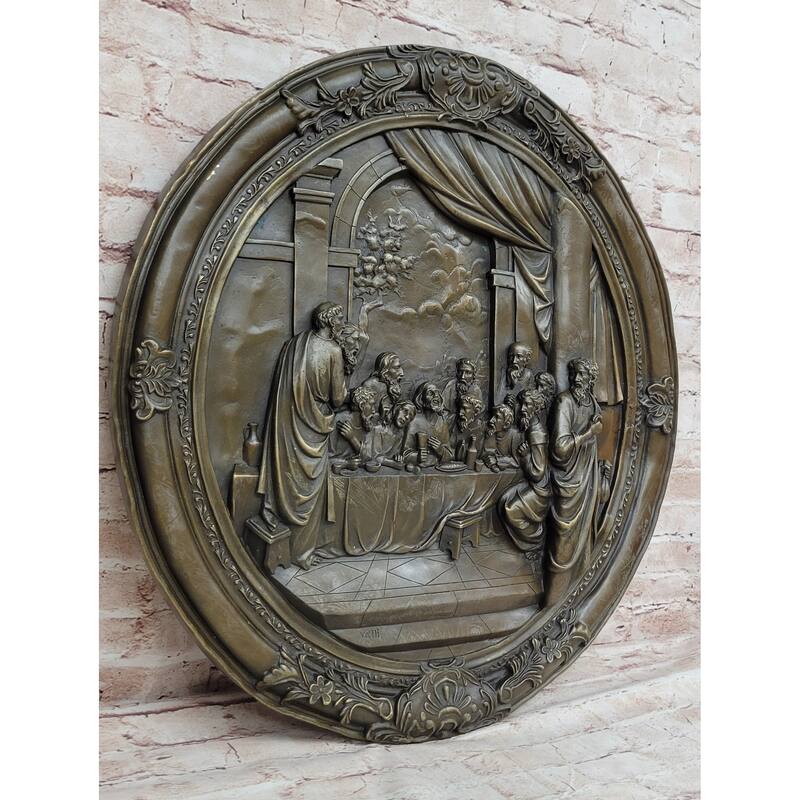 The Last Supper Bronze Metal Handmade Original Wall Hanging Art Plaque Plate Bas Relief