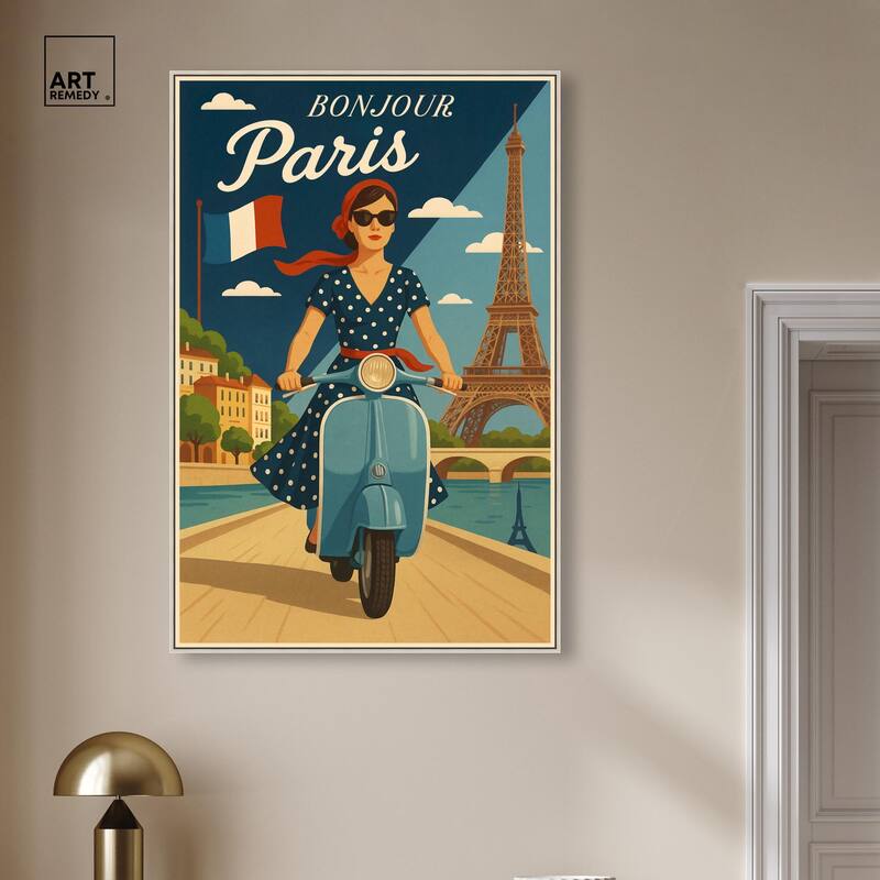 Scooter French Travel Canvas by Art Remedy
