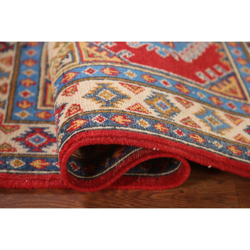 Geometric Kazak Accent Rug Handmade Oriental Wool Carpet - 2'9"x 4'2"