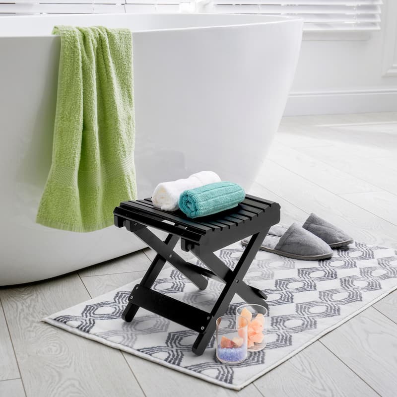Bamboo Wooden Folding Step Stool Bench for Shower Foot Rest Bath Chair - 25" L x 19.5" W x 6" H