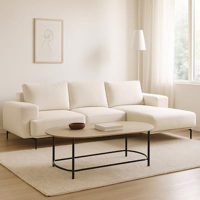Aera Sectional Sofa w Left Chaise, White Wool, Black Metal, 119 Inch