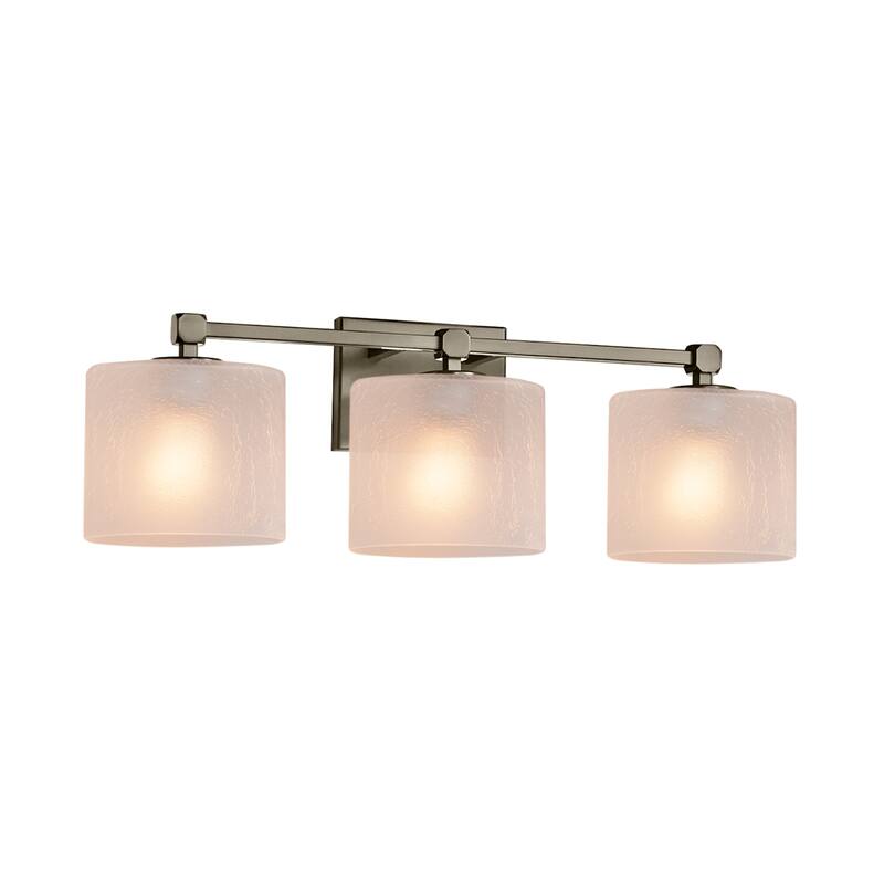 Justice Design Fusion Tetra 3-light Brushed Nickel Bath Bar, Frosted Crackle Oval Shade