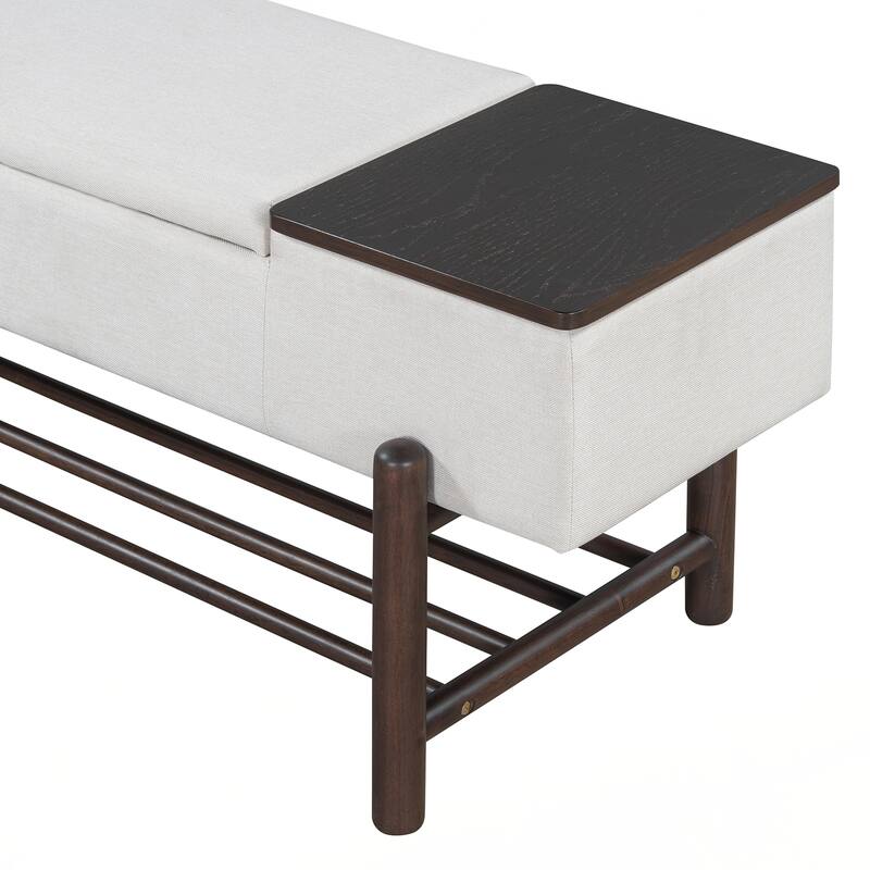 Farmhouse Upholstered Storage Bench with Hidden Compartment, Modern Entryway Bench for Living Room, Entryway