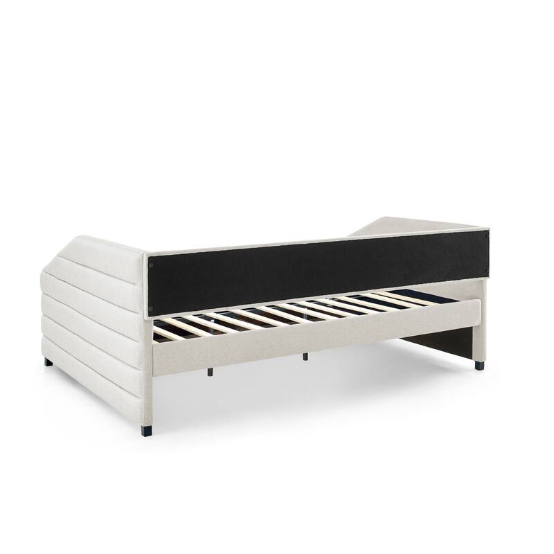 Roomfitters Queen/Twin Size Upholstered Daybed with Drawers, Linen Tufted Sofa Bed with Trundle Storage, Modern Guest Bed