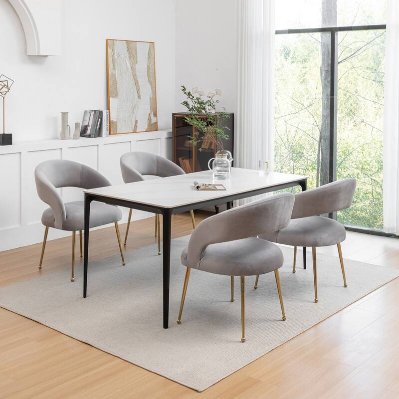 SEYNAR Mid Century Modern Velvet Upolstered Open-Back Dining Chair Set of 4 - Grey