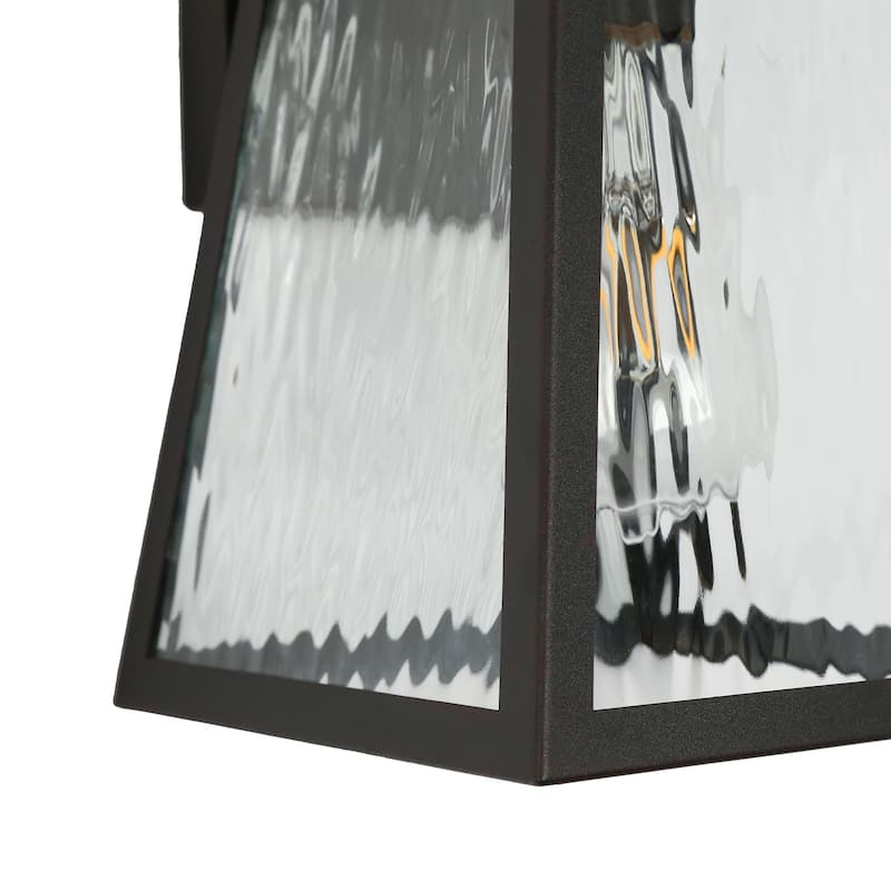 Modern Farmhouse 1-Light Black Outdoor Wall Sconce Water Ripple Glass Patio Lights - W 6.7" x H 11" x D 7.1"