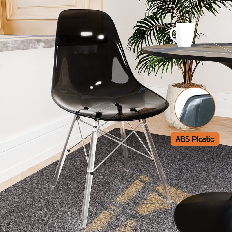 Dover Modern Acrylic Accent Side Chair with Eiffel-Style Legs for Dining Room, Kitchen, Office, or Indoor/Outdoor Seating