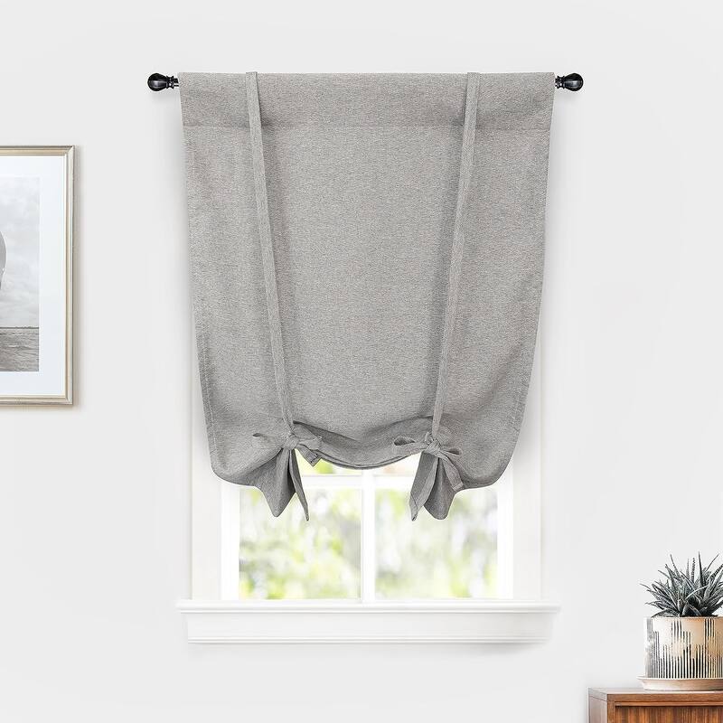 DriftAway Faux Linen Textured Solid Color Blackout Tie Up Curtain for Kitchen Adjustable Balloon Rod Pocket Window Curtains