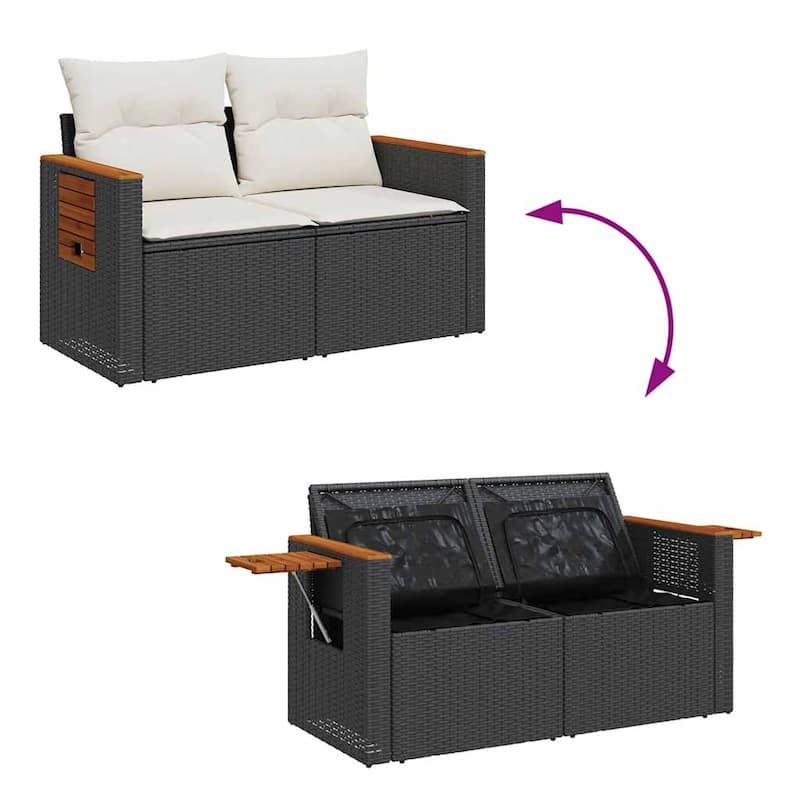 vidaXL Patio Sofa Set with Cushions Footstool and Table 7 Piece Poly Rattan