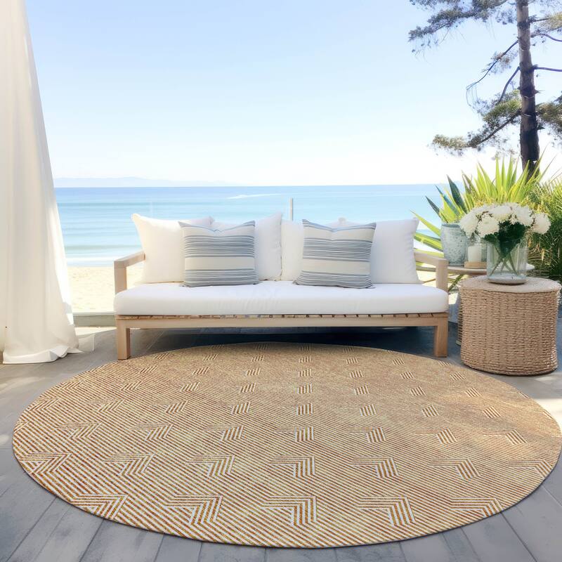 Machine Washable Indoor/ Outdoor Chantille Contemporary Stripe Rug - Orange - 8' x 8'