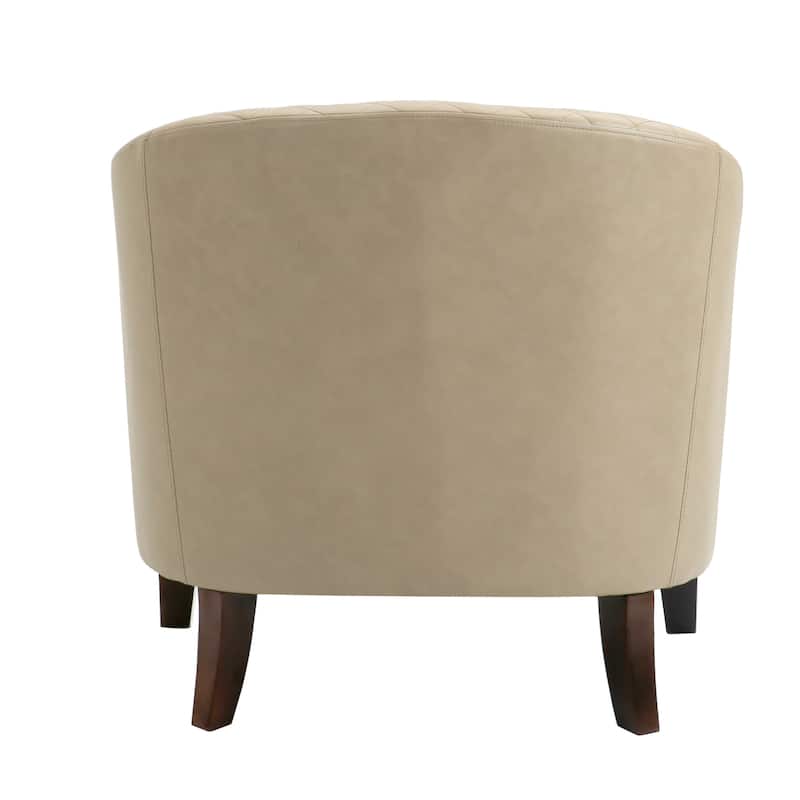 Modern Leather Nailheads Trim Barrel Accent Chairs with Wood Legs