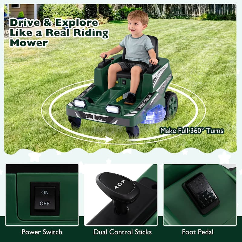 Costway 12V Ride on Lawn Mower with Dual Control Sticks LED Lights - See Details