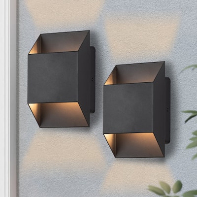 2-Pack Aluminum Matte Black Integrated LED Outdoor Wall Lights Sconce