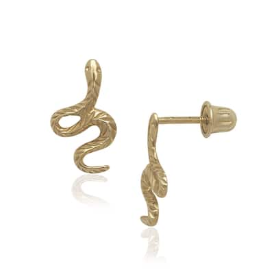 Curata 14k Yellow Gold 12x7mm Snake Shaped Screw Back Stud Earrings