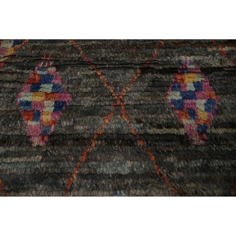 Hand Knotted Oriental 100% Wool Carpet Modern Geometric Greys & Charcoal Moroccan Area Rug - 12' 0'' X 9' 5''