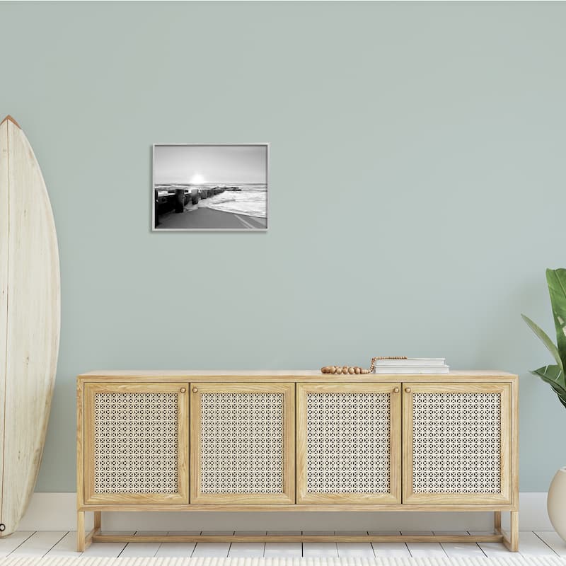 Stupell Beach Tide Sea Foam Landscape Black White Photography Framed Wall Art