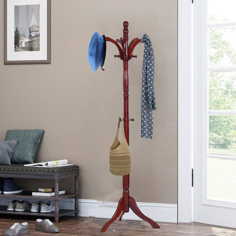 18.5" Wide Solid Wood Freestanding Coat Rack - 69.5" H x 18.5" W x 18.5" D - Cherry Red