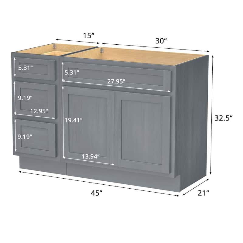 Vanity Art 45" Oak Freestanding Bathroom Vanity Cabinet without Top