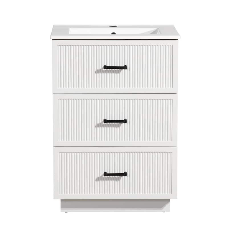 24 Inch Floor Standing Bathroom Vanity with Ceramic Sink and 2 Drawers