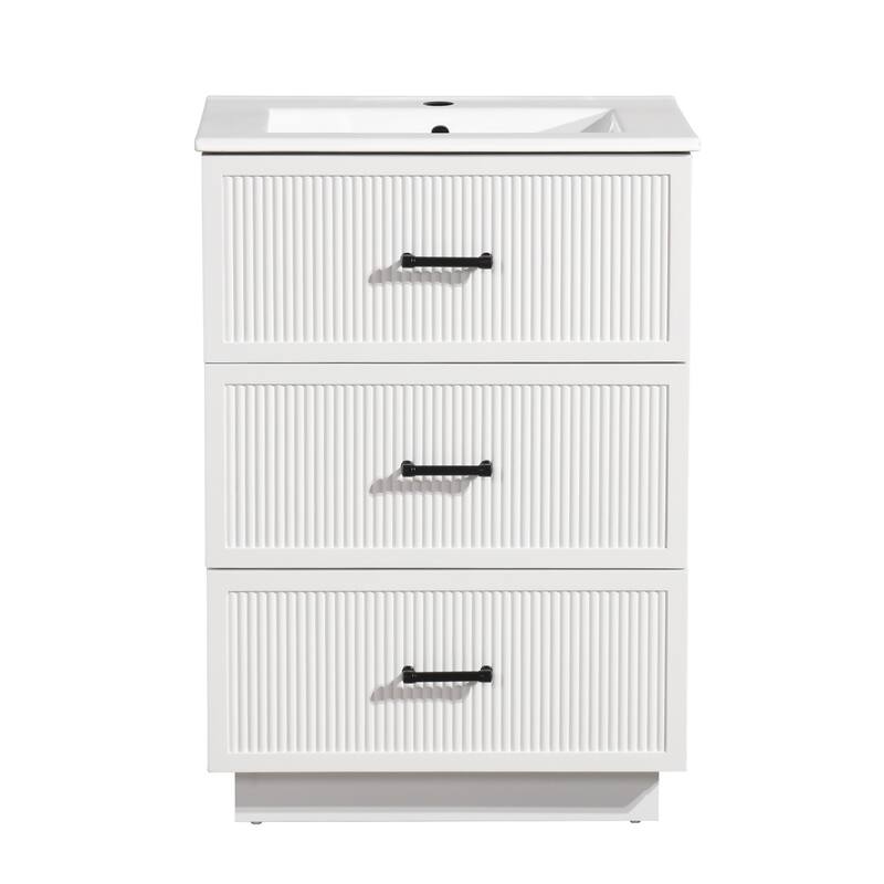 30" Freestanding Bathroom Vanity with Ceramic Sink and 2 Storage Drawers, Stylish Gray Floor Cabinet