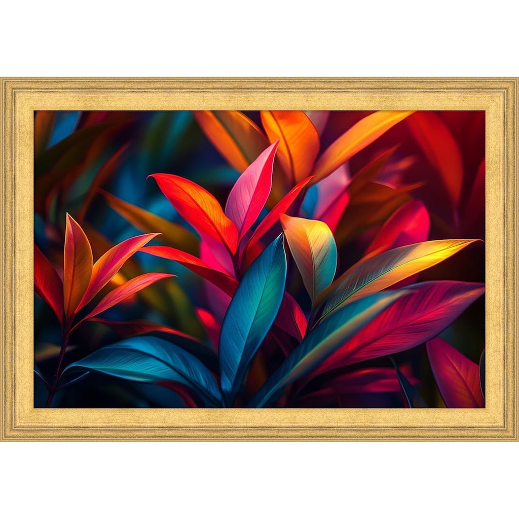 Floral Mingled Vibrance by Tradelink inhouse artist Wood Framed Wall Art Print - Owen Gold
