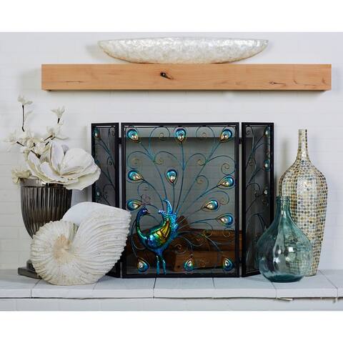 Black Iron Eclectic Wood Fireplace Screen Animals 32 x 48 x 1