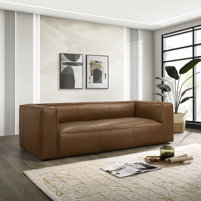 GDFStudio - Colton Genuine Leather 3-Seater 92.5" Sofa with Solid Wood Frame