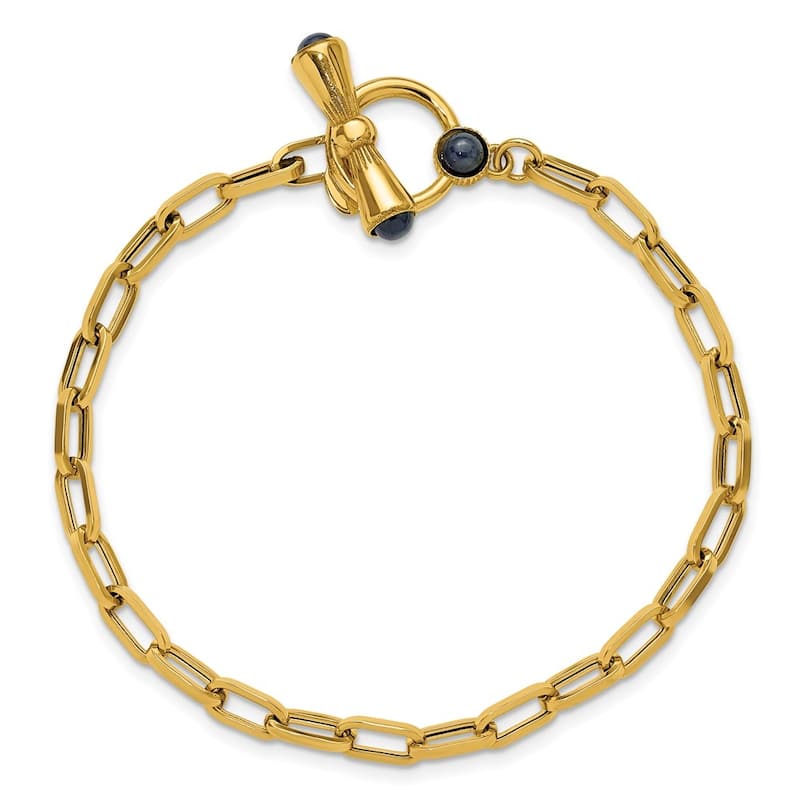 Curata Solid 18k Yellow Gold Italian 7.25" Paperclip Chain Sapphire Endcap Toggle Bracelet