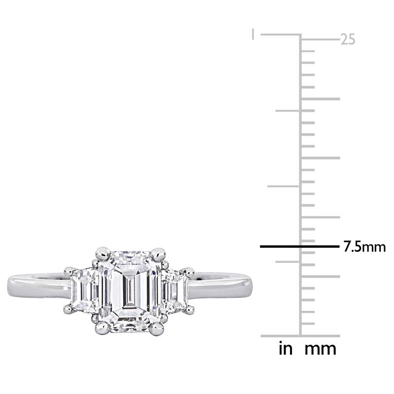 Miadora 1 7/8ct TDW Emerald and Trapezoid-Cut Diamond 3-Stone Engagement Ring in 14k White Gold