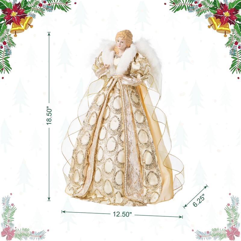 Glitzhome 18.5"-24"H Christmas Elegant Angel Tree Toppers with Porcelain Face