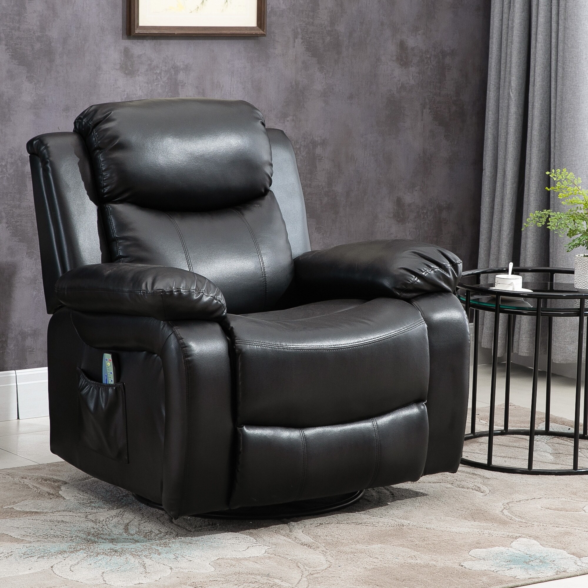 HOMCOM PU Leather Massage Recliner Chair Swivel Rocker Sofa with Remote Control Footrest Padded Seat for Living Room Bed Bath Beyond 36629319