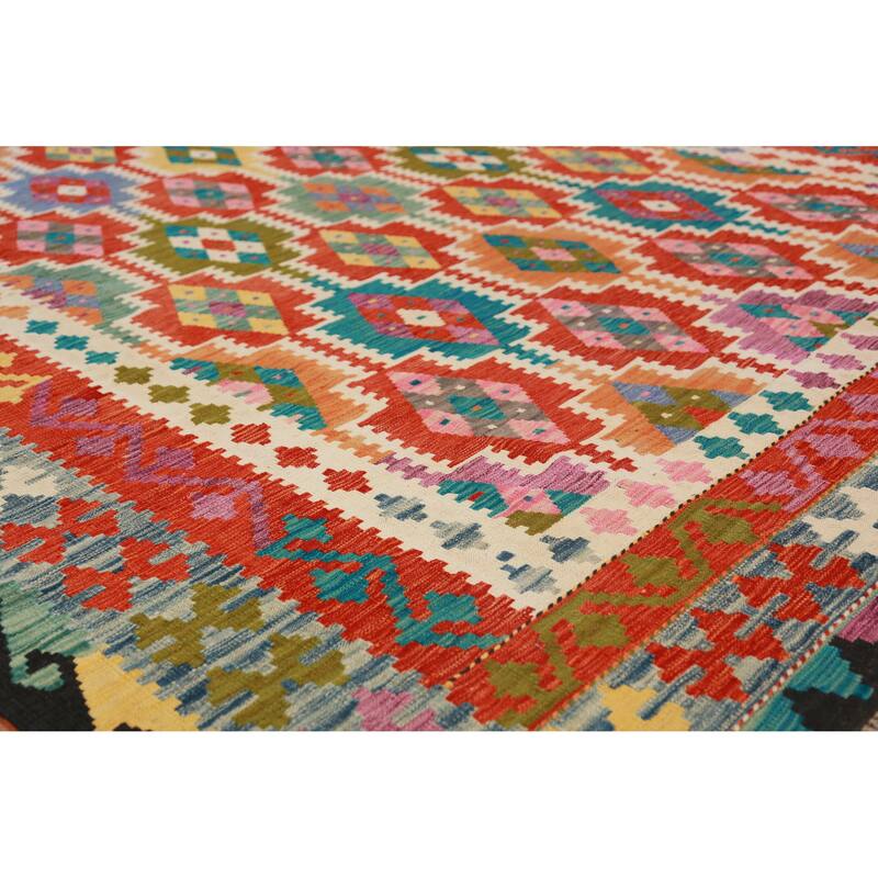 Kilim Oriental Rug Hand-Woven Multi-Color Wool Carpet - 8'3"x 9'7"