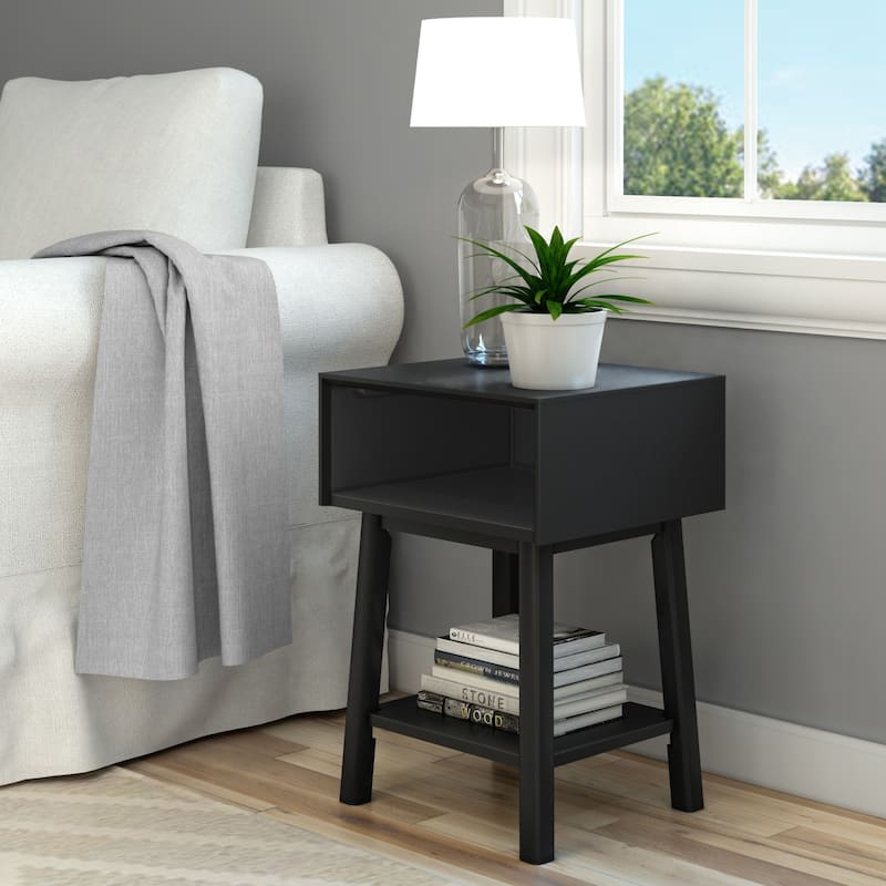Plank and Beam Mid-Century Modern Cubby Nightstand - Black