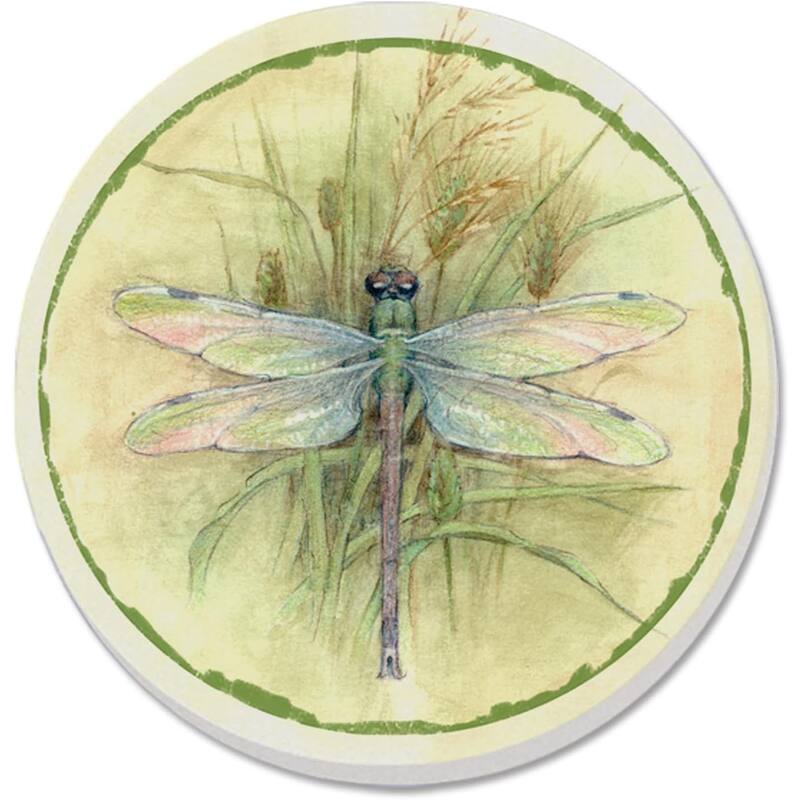 Dragonfly 4 Pack Absorbent Stone Coasters with Protective Cork Backing Made in The USA Artistic Absorbent Easily Wipes Clean - Multi