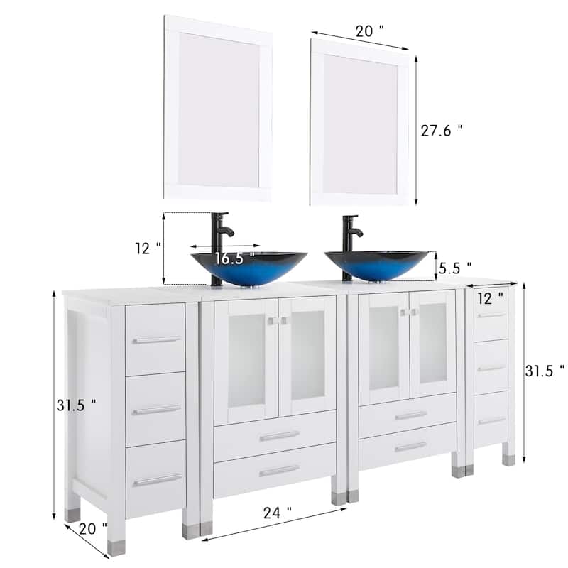 72" Bathroom Vanity Set with Vessel Sink Side Cabinet Combo