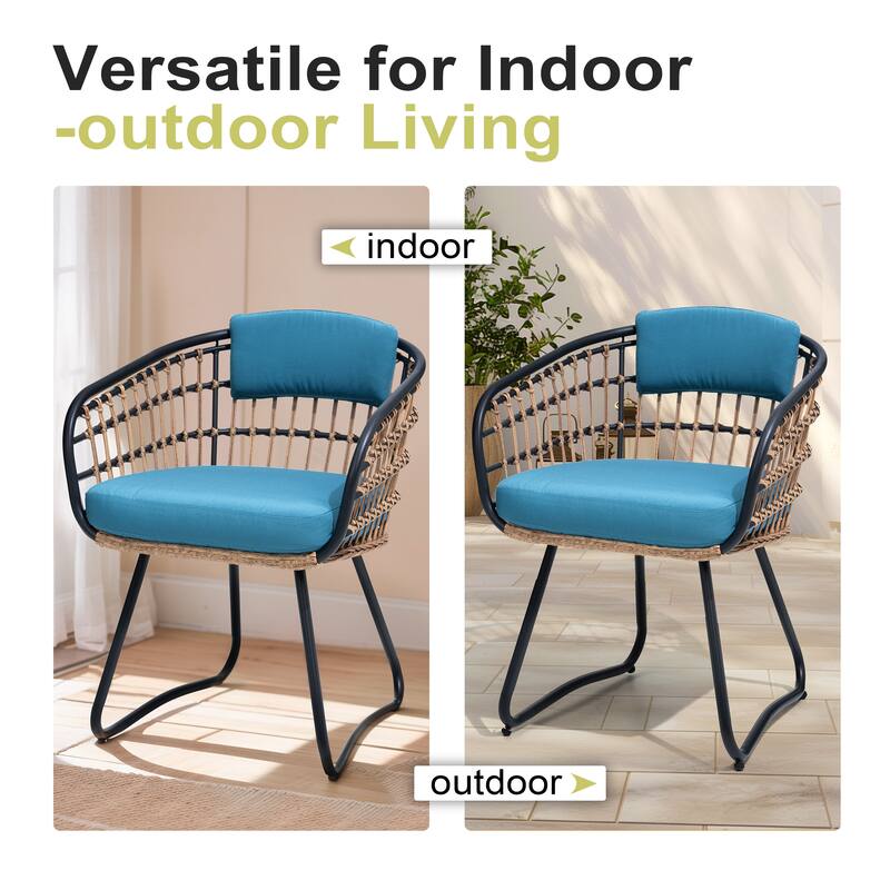 Outdoor Patio Dining Extendable Aluminum Table with Cushioned PE Rattan Chairs