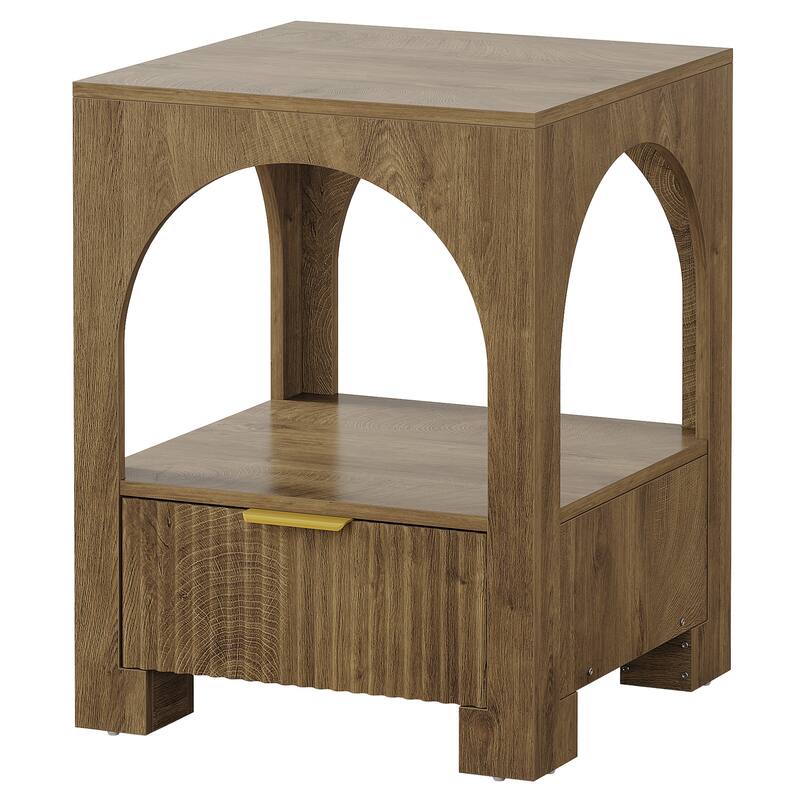 2-Tier Nightstand with Drawer, Wood Farmhouse Night Stand