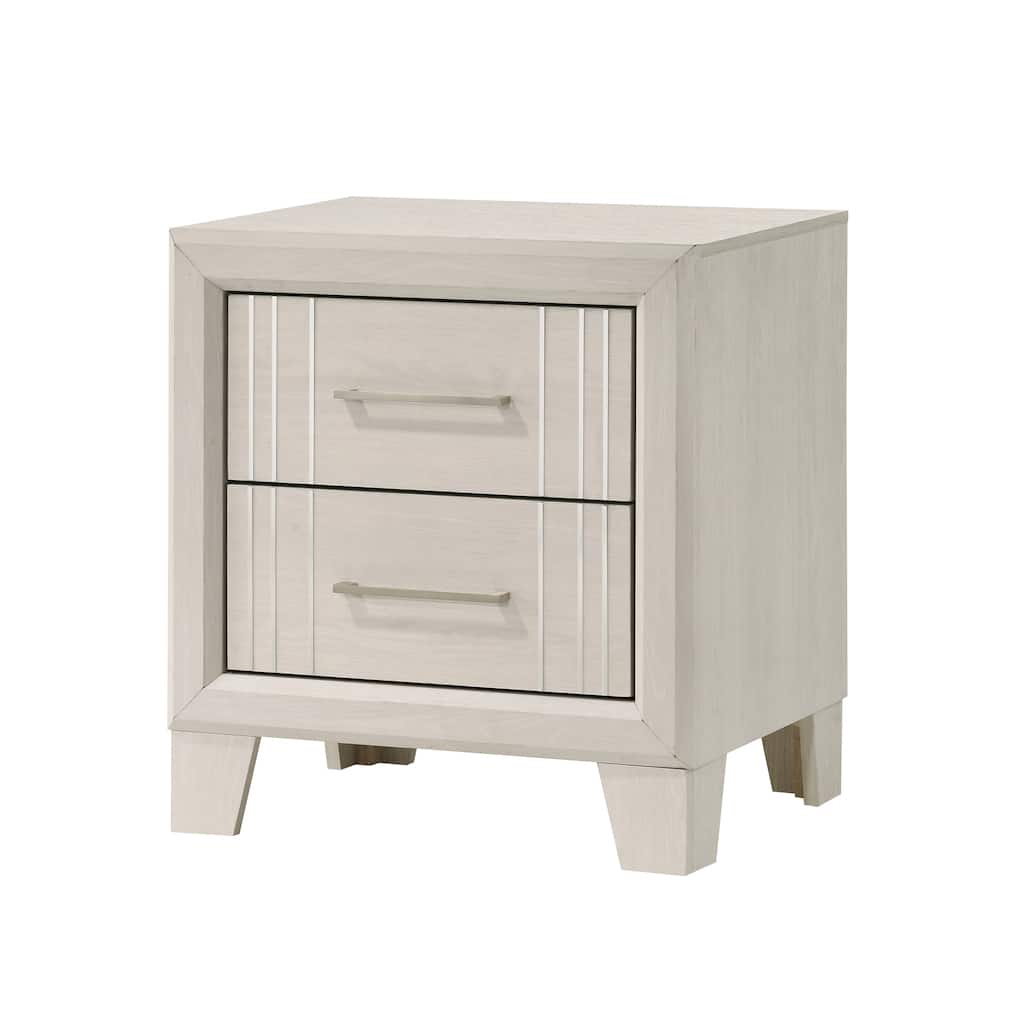 Contemporary White/Beige Wooden Nightstand with 2 Drawers