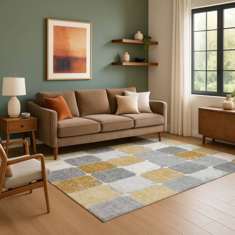 Premium Washable Super Soft Modern Blocks Mayfield Rug