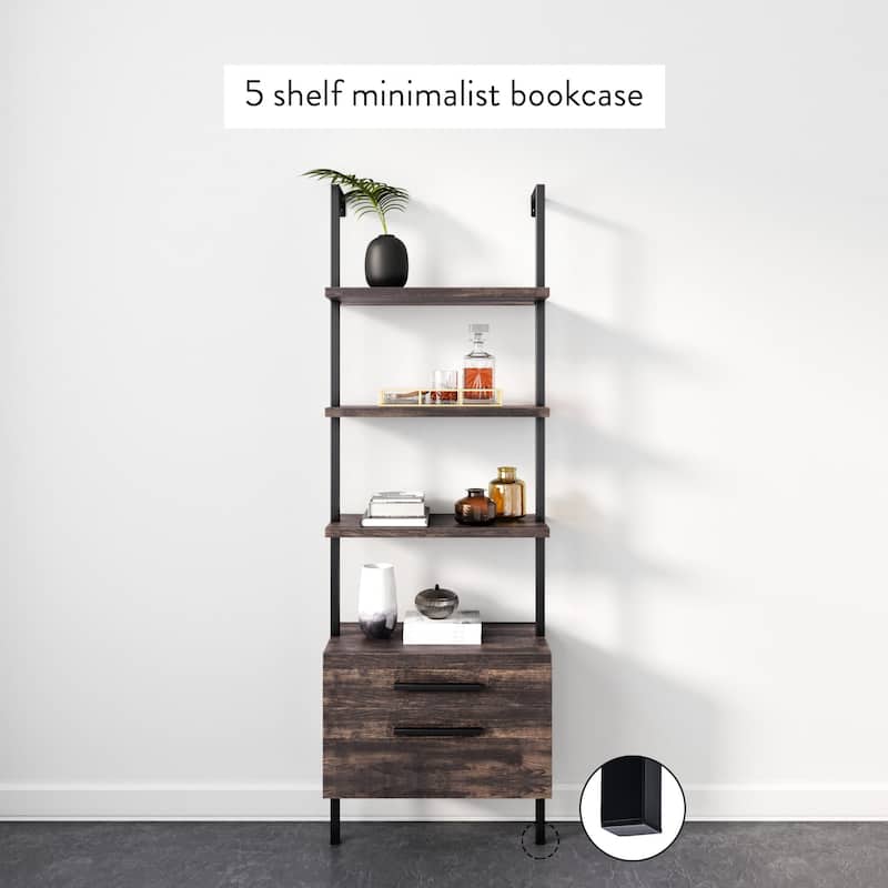 Nathan James Theo Open Shelf Industrial Bookcase with Drawers or Cabinets
