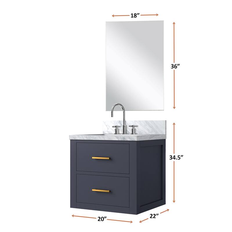 Single Bathroom Vanity 20" W x 18" D, Acrylic Countertop, 18" Frameless Mirror, Chrome Gooseneck Faucet Set