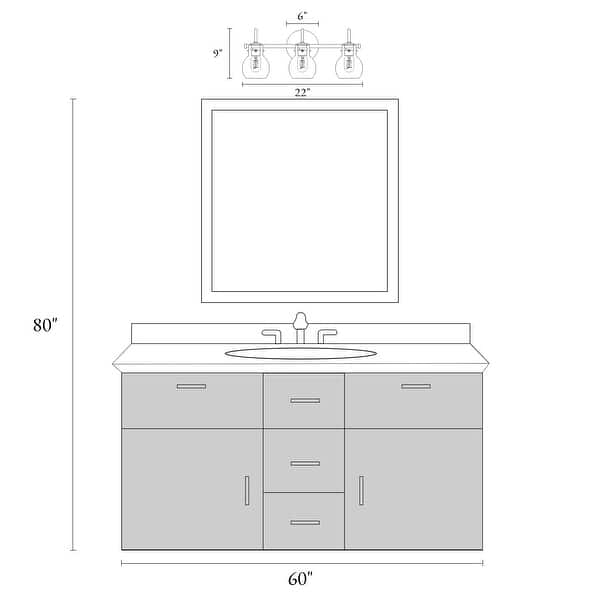 dimension image slide 5 of 9, Modern 3-Light Bathroom Vanity Light Minimal Globe Glass Wall Sconce